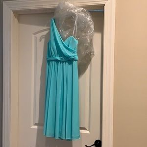 David’s bridal - crinkle chiffon one shoulder SPA